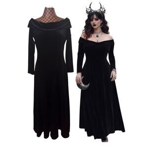 Vtg Posh Black Velvet Maxi Dress Size Medium PM Cowl Neck Whimsigoth Vamp Witchy